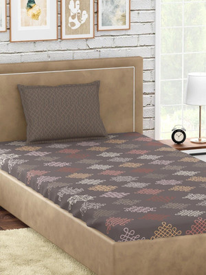 PETAL HOME Cotton Single Flat 300 TC Printed Bedsheet(Pack of 1, Brown)