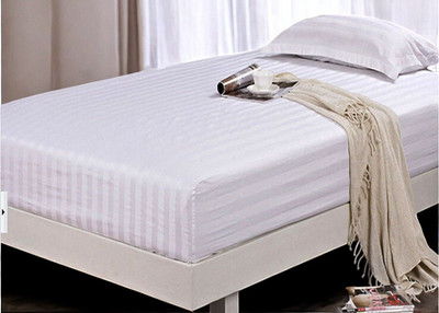 Jaipurlinen Polyester Single Flat 104 TC Striped Bedsheet(Pack of 1, White)