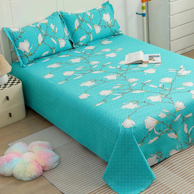 Story@home Cotton Double Flat 144 TC Printed Bedsheet(Pack of 1, Aqua Green)