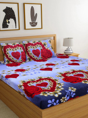 Diksha 160 TC Polycotton Double 3D Printed Flat Bedsheet(Pack of 1, Red & White)