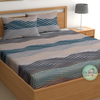 CG Homes Cotton Double Flat 180 TC Printed Bedsheet(Pack of 1, Grey Multicolor)