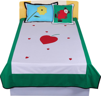 Hugs N Rugs 200 TC Cotton Single Embroidered Flat Bedsheet(Pack of 3, Multicolor)