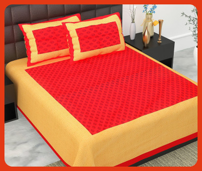 BedZone Cotton Double Flat 240 TC Jaipuri Prints Bedsheet(Pack of 1, Red)