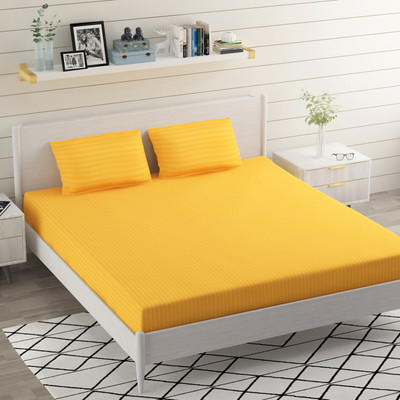 BELVOSTUM 220 TC Microfiber Double Self Design Flat Bedsheet(Pack of 1, Yellow)
