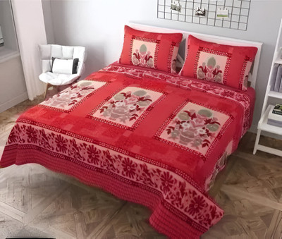 Style Gallery Woolen Double Flat 210 TC Printed Bedsheet(Pack of 1, Red)