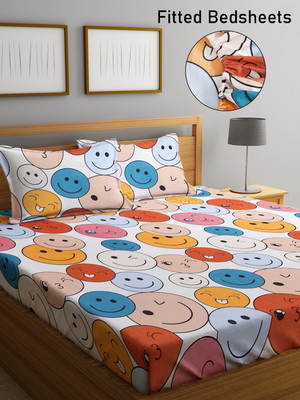 Fabinaliv 300 TC Polycotton King Printed Fitted (Elastic) Bedsheet(Pack of 1, Multicolor)
