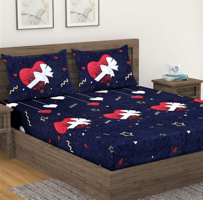 Fashion String 144 TC Microfiber Double Printed Flat Bedsheet(Pack of 1, Dark Blue)