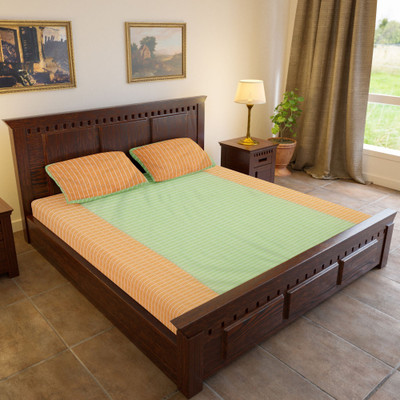 Dekor World Polycotton Double Flat 180 TC Checkered Bedsheet(Pack of 1, Yellow, Green)