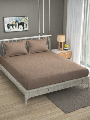 OICHY 104 TC Microfiber Double Checkered Flat Bedsheet(Pack of 1, Beige)