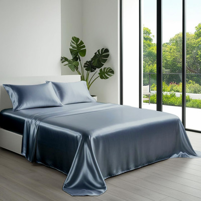 Indian Kingdom Satin King Flat 400 TC Solid Bedsheet(Pack of 1, Coin Grey)
