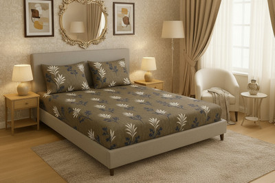 SHANVI ENTERPRISES Velvet King Fitted (Elastic) 360 TC Printed Bedsheet(Pack of 1, Brown, Warm Bedsheet, Double Bed King Size 90x100 inches with 2 Pillow Covers)