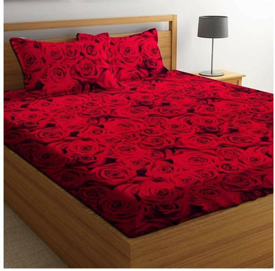 Aciloc Polycotton Double Flat 160 TC Floral Bedsheet(Pack of 1, Red)