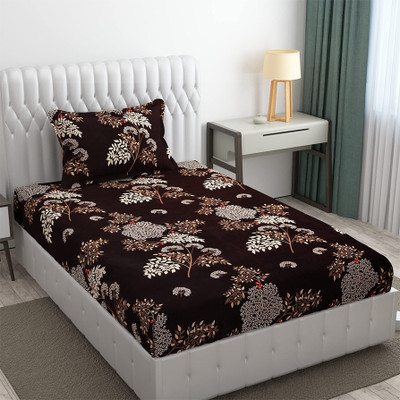 hargunz 144 TC Microfiber Single 3D Printed Flat Bedsheet(Pack of 1, Brown)