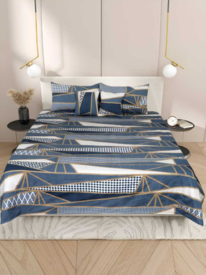 LATHWAL CREATIONS Cotton Double Flat 300 TC Printed Bedsheet(Pack of 1, Grey Trangle (1 Flat Bedsheet + 2 Pillow Cover + 2 Cushion Covers with Filler))