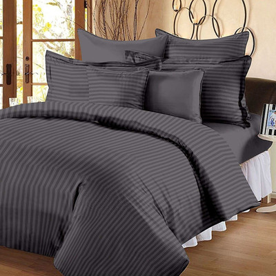 Jinaya's Cotton King Flat 302 TC Striped Bedsheet(Pack of 1, Grey)
