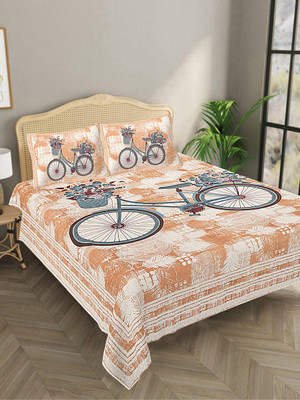 Bombay Spreads 140 TC Cotton King Jaipuri Prints Flat Bedsheet(Pack of 1, Orange)