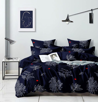 HOMYBEES 220 TC Cotton Double Abstract Flat Bedsheet(Pack of 1, Blue)