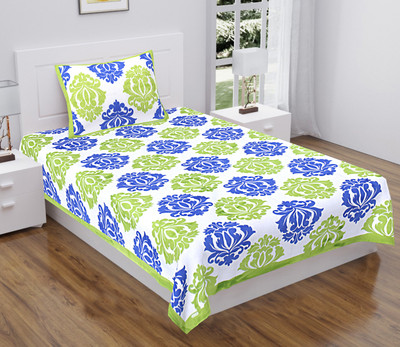 Navkar Creation 104 TC Cotton Single Jaipuri Prints Flat Bedsheet(Pack of 1, Green)