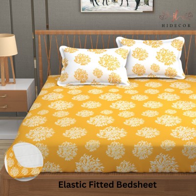 HIDECOR 280 TC Microfiber King Polka Fitted (Elastic) Bedsheet(Pack of 1, Yellow & White)