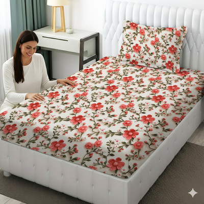 Home Stylish Polycotton Single Flat 220 TC Floral Bedsheet(Pack of 1, Mandarin Zest)
