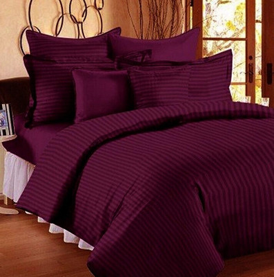 Impress Cotton King, Double Flat 210 TC Striped Bedsheet(Pack of 1, Wine)
