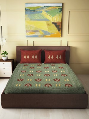 CARLTON LONDON 280 TC Cotton King Printed Flat Bedsheet(Pack of 1, Red, Green)