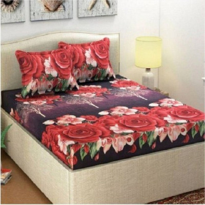 kaku handloom 140 TC Microfiber Double 3D Printed Flat Bedsheet(Pack of 1, Brown)