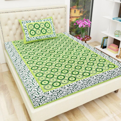 LOCEE 144 TC Cotton Single Jaipuri Prints Flat Bedsheet(Pack of 1, Green)