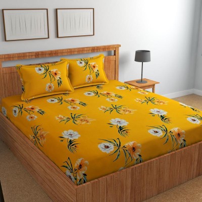 Florida 180 TC Cotton Double Floral Flat Bedsheet(Pack of 1, Mustard)