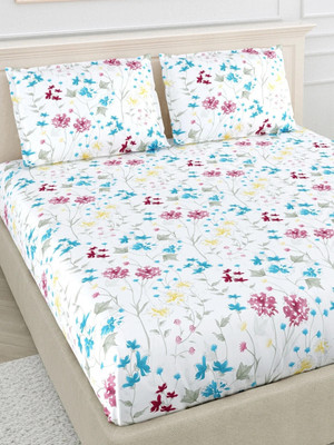 haus & kinder Cotton King Flat 186 TC Printed Bedsheet(Pack of 1, Blue)