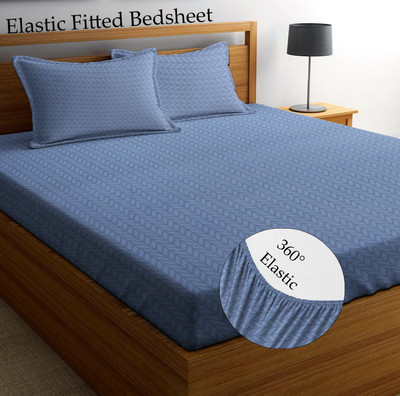 Amrange 210 TC Cotton King Abstract Fitted (Elastic) Bedsheet(Pack of 1, Blue)