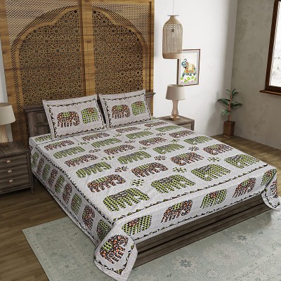 FrionKandy Living 140 TC Cotton Double Jaipuri Prints Flat Bedsheet(Pack of 1, Multicolor)