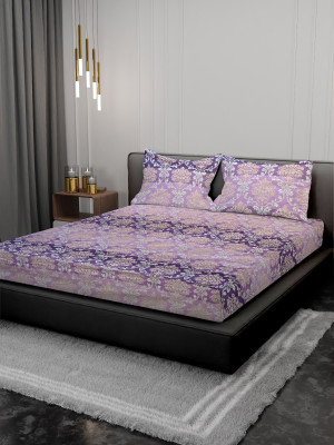 Adorn 320 TC Cotton King Jaipuri Prints Fitted (Elastic) Bedsheet(Pack of 1, Purple)