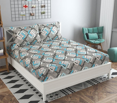Flipkart SmartBuy 140 TC Microfiber Double Abstract Fitted (Elastic) Bedsheet(Pack of 1, grey, white, black, blue)