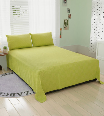 BROMWICK 250 TC Microfiber Double Checkered Flat Bedsheet(Pack of 1, Green)