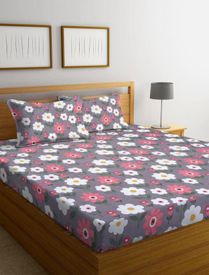 Verma impex Polycotton Double Fitted (Elastic) 270 TC Abstract Bedsheet(Pack of 1, Grey)