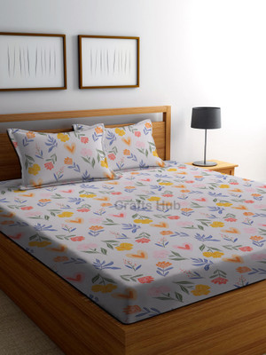 CRAFTS HUB 180 TC Microfiber Double Floral Fitted (Elastic) Bedsheet(Pack of 1, Multicolor)