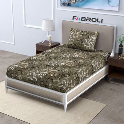 Fabroli 300 TC Cotton Single Printed Flat Bedsheet(Pack of 1, MESB 30 BROWN)