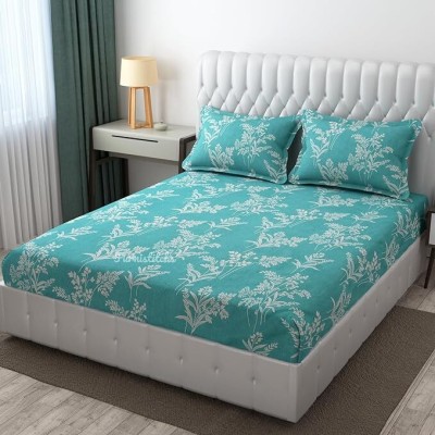 aaho decor 300 TC Cotton King Printed Fitted (Elastic) Bedsheet(Pack of 1, Sea Green Ocean)