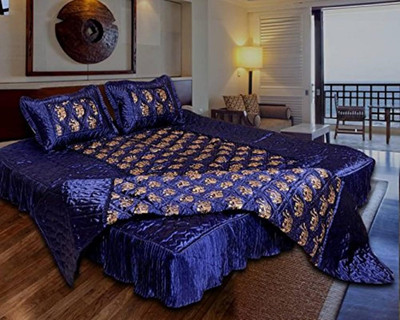 MAAAMEY TEXTILES Satin Double Flat 4 TC Printed Bedsheet(Pack of 1, Blue)
