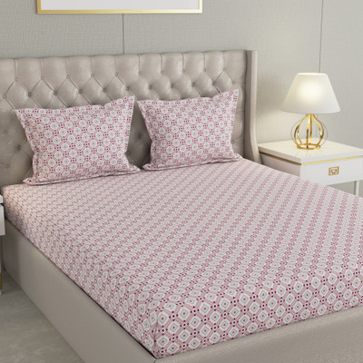 Raymond Home Cotton Double Flat 104 TC Geometric Bedsheet(Pack of 1, Cardinal Pink)