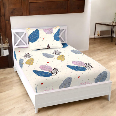 HOMYBEES 101 TC Cotton Single Abstract Flat Bedsheet(Pack of 1, White)