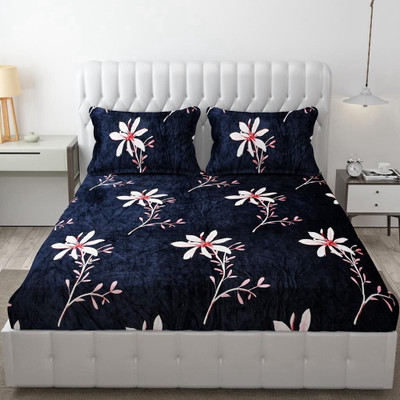 TerryFox 360 TC Woolen Double Printed Fitted (Elastic) Bedsheet(Pack of 1, Multicolor)