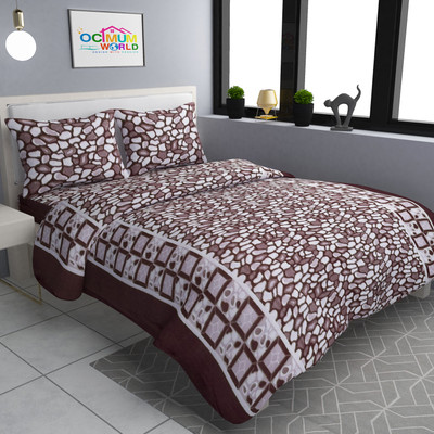 MORADO 200 TC Microfiber Double Geometric Flat Bedsheet(Pack of 1, Brown)