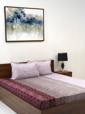 Steve and Anderson Microfiber Double Flat 164 TC Abstract Bedsheet(Pack of 1, Magenta & Grey)