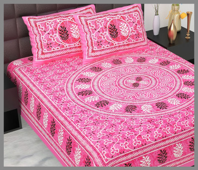 JAIPUR PRINTS Cotton Double Flat 144 TC Jaipuri Prints Bedsheet(Pack of 1, Pink)