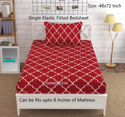 Amrange 190 TC Microfiber Single 3D Printed Fitted (Elastic) Bedsheet(Pack of 1, Multicolor)