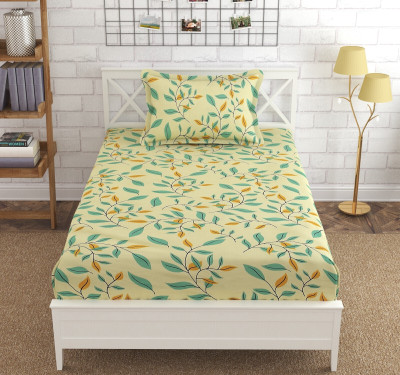 Hetvik home decor 210 TC Cotton Single Printed Fitted (Elastic) Bedsheet(Pack of 1, Green)