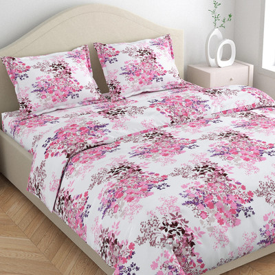haus & kinder Cotton Double Flat 186 TC Floral Bedsheet(Pack of 1, Pink, White, Brown)