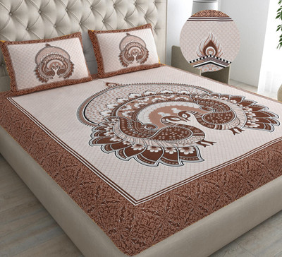BharatLinen 144 TC Cotton Double Jaipuri Prints Flat Bedsheet(Pack of 1, Coffee Brown)
